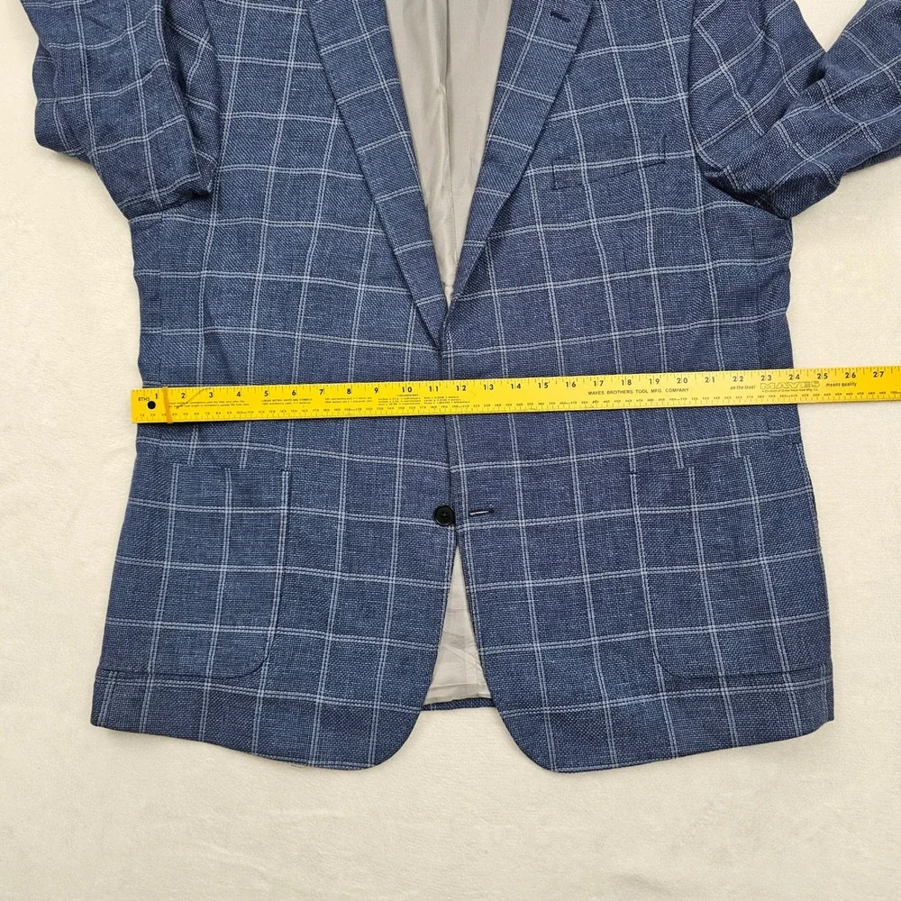 Brooks Brothers Sport Coat Mens 48R Blue Linen Cotton Windowpane Regent Blazer